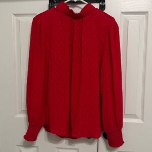 LOFT Red Ruffled Blouse